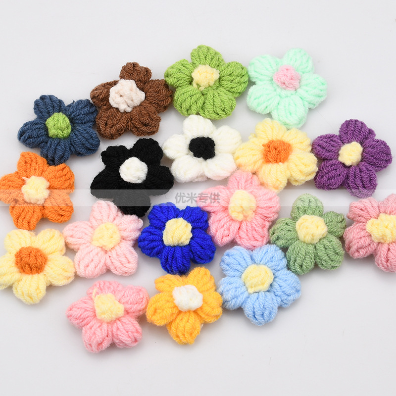 Craft Embellishments - 수제 크로셰 5잎 꽃 아플리케, 니트