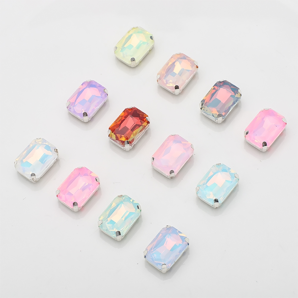 Sew On Rhinestone - 10개 10x14mm 라인스톤 직사각형 슬리버 클로