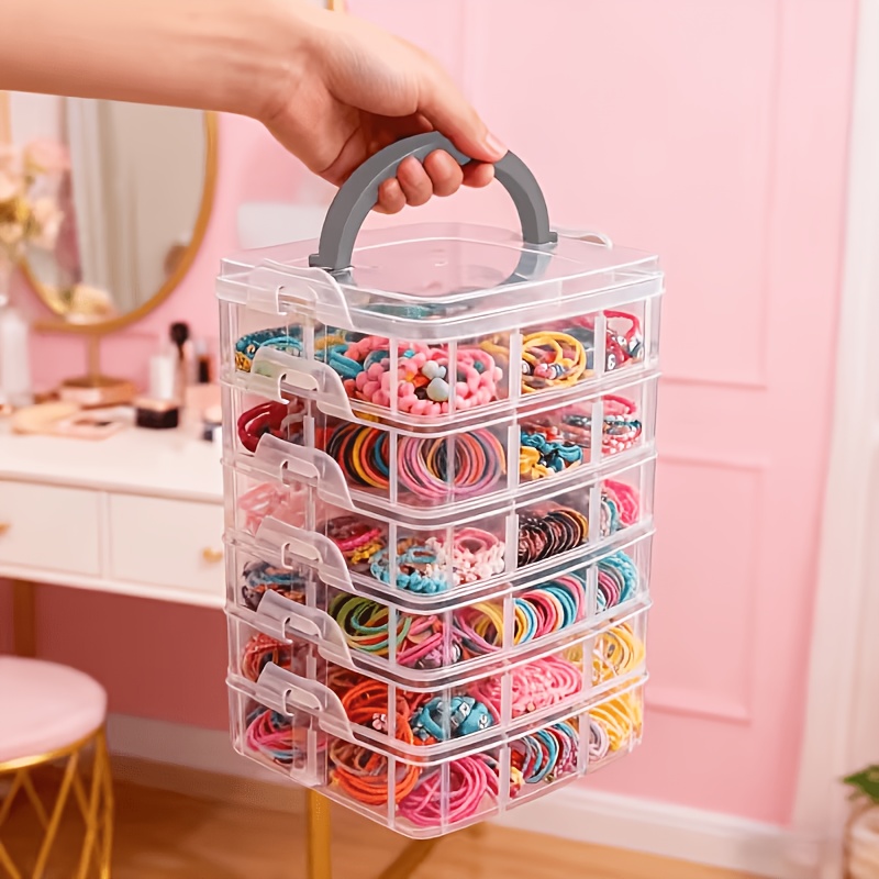 Craft Embellishment Storage - 뚜껑과 손잡이가 있는 5겹 투명 수납함,