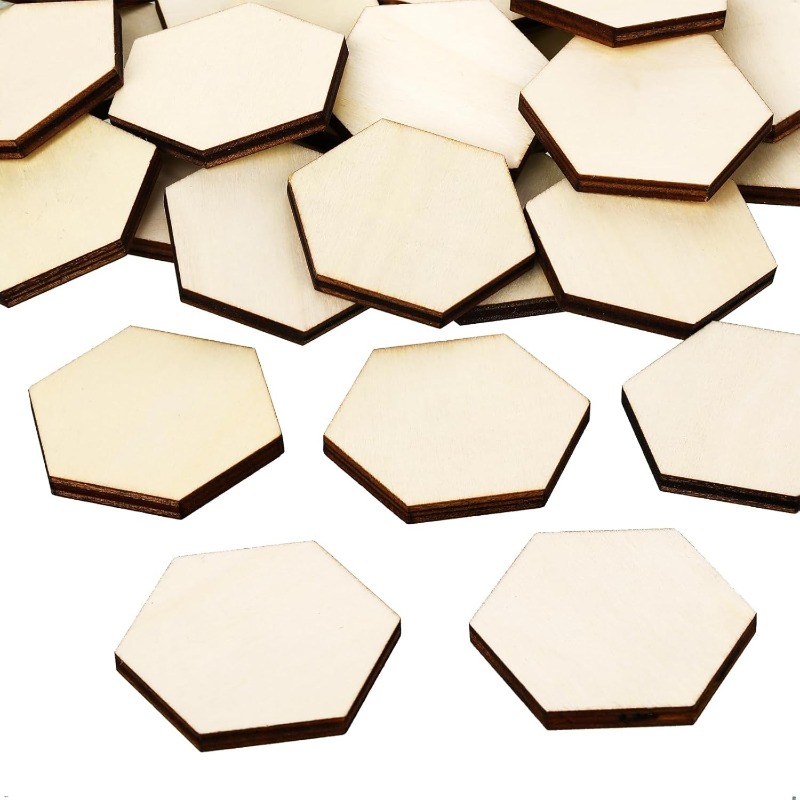 Craft Embellishments - 50개 4CM 미완성 나무 육각형 조각