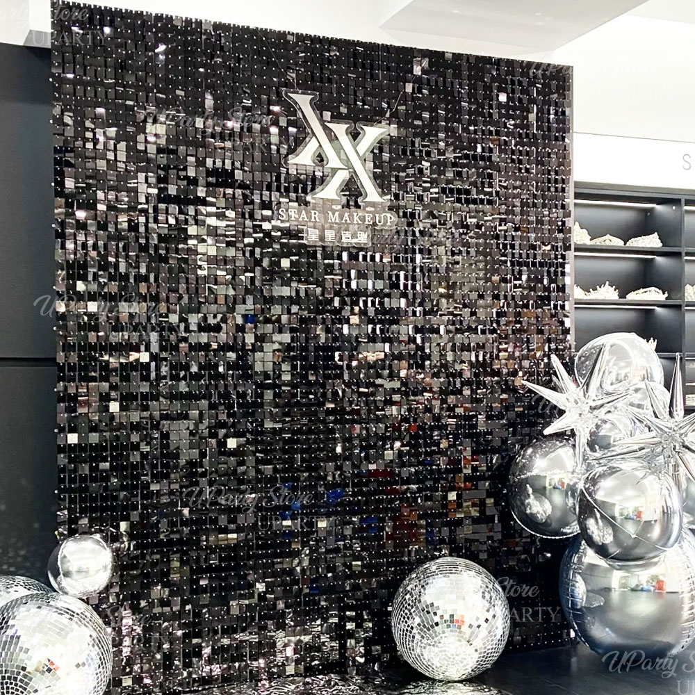 Sequin Fabric Panel - 블랙 쉬머 벽 배경 12/16/24개 반짝이는