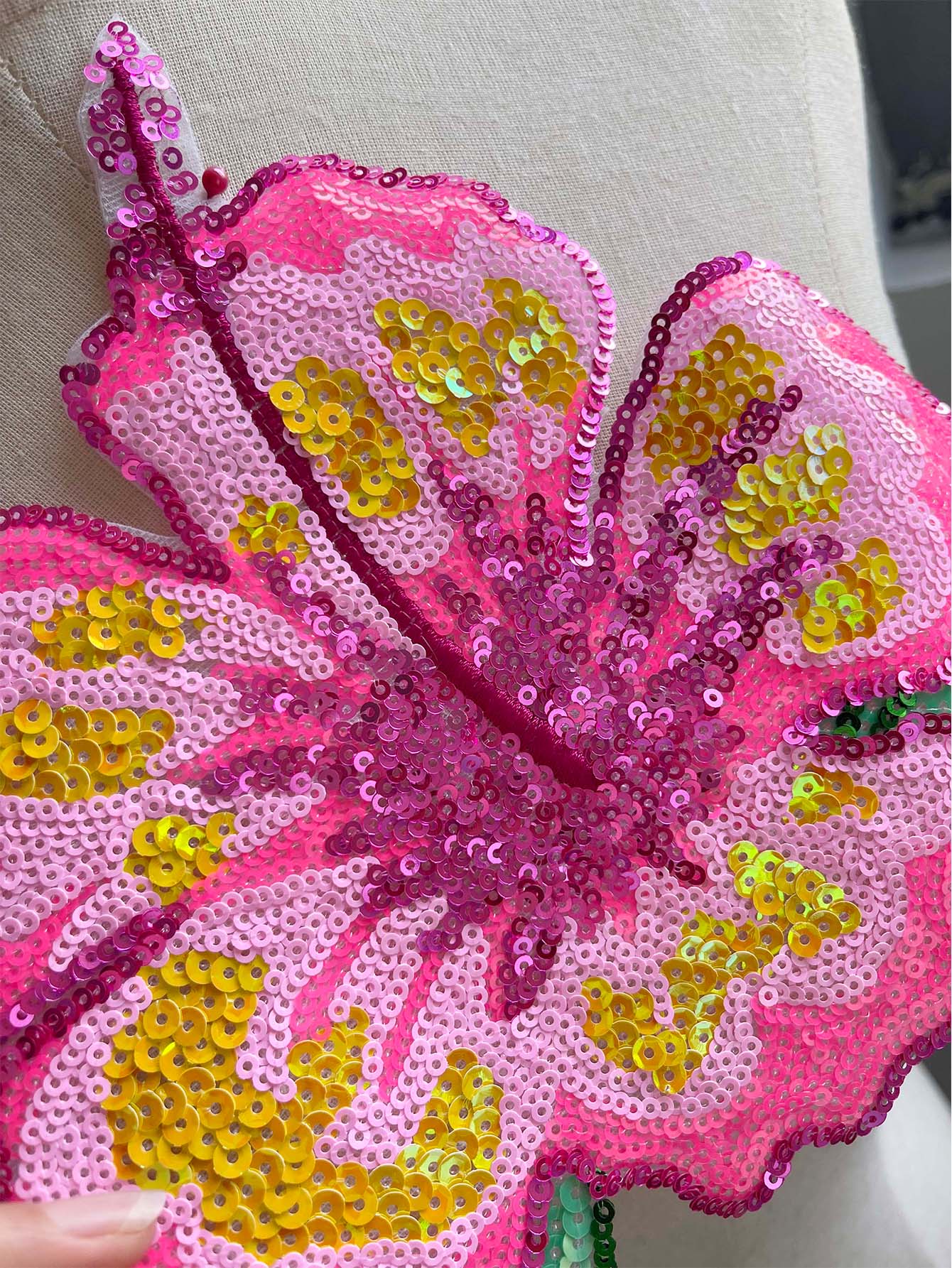 Applique Patch Flower - 1 조각 26CM 빛나는 핑크 장식
