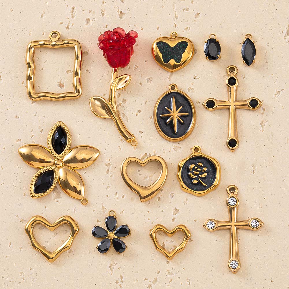 2pcs 스테인레스 스틸 꽃 십자가 펜던트 하트 워터  - Embellishment Crafts 리뷰 및 가격