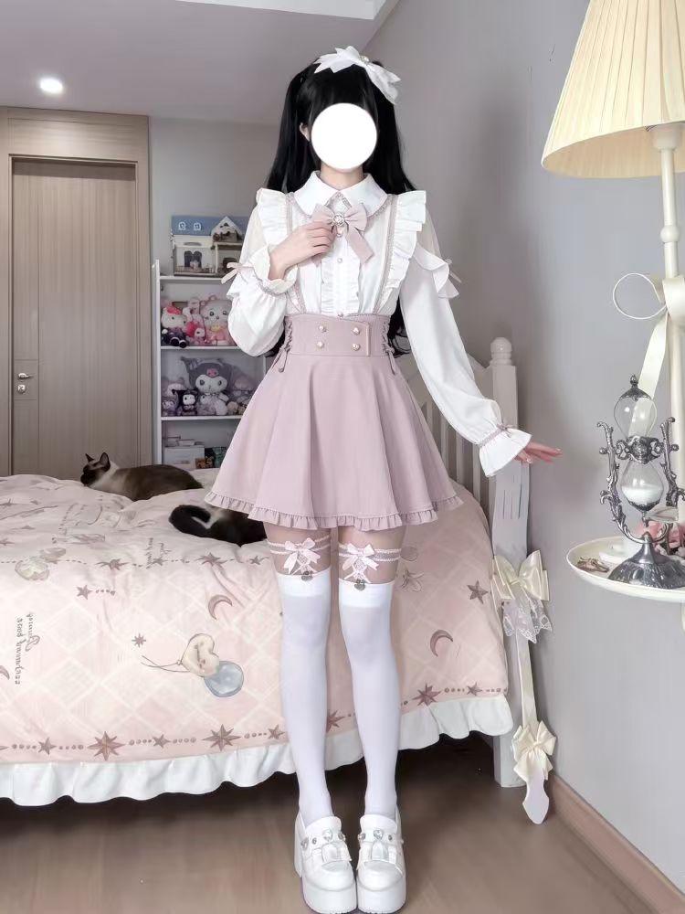 일본식 스위트 로리타 2피스 세트 여성용 콜드 숄더 레 - Elastic Lace Trim 리뷰 및 가격
