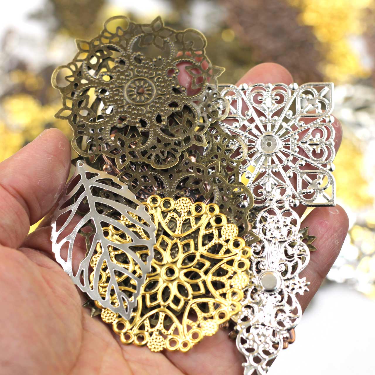 장식 커넥터 무작위 혼합 삼각형 꽃 패턴 선조 랩 합금 - Craft Embellishments 리뷰 및 가격