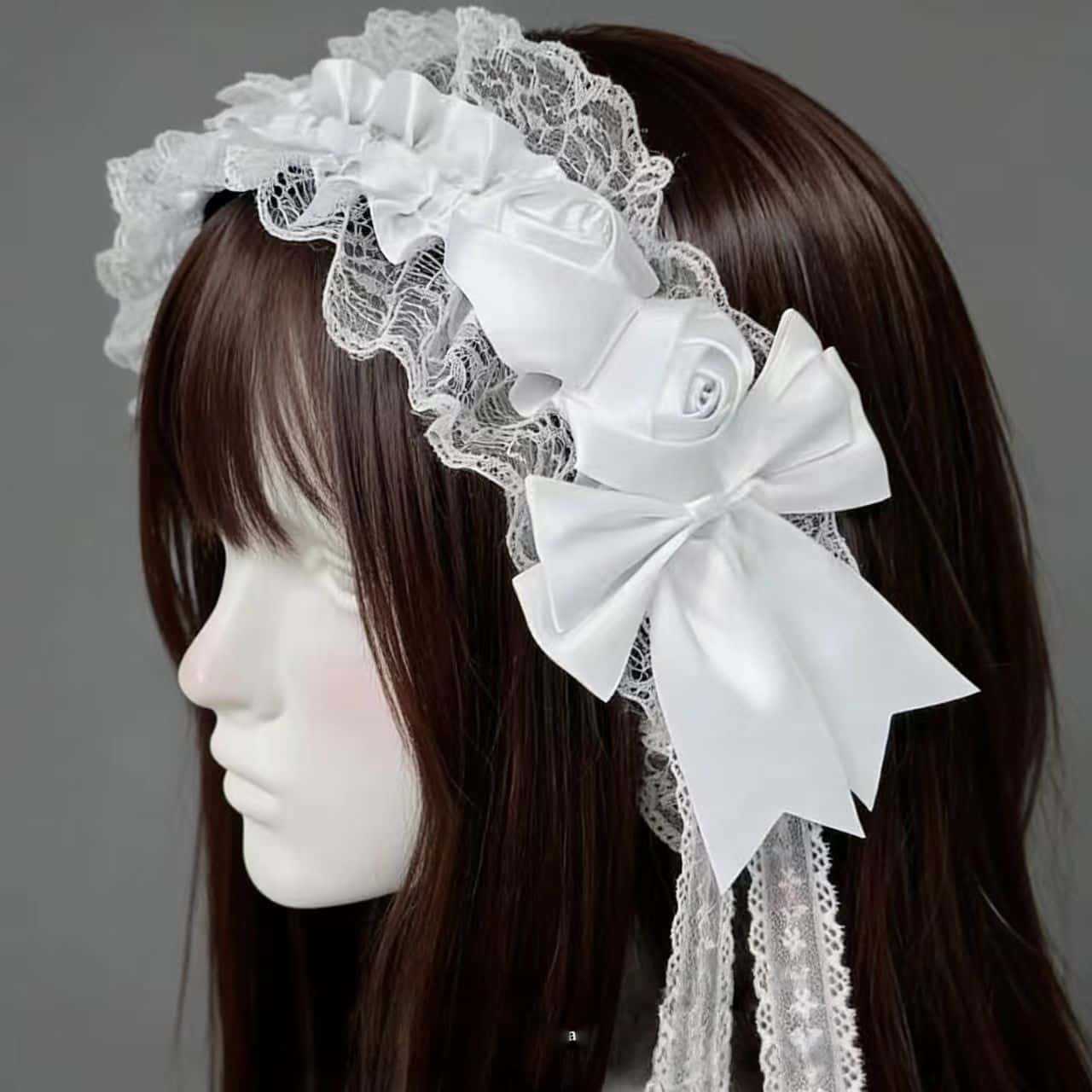 여성용 고딕 로리타 레이스 머리띠, 더블 블랙 화이트  - Tassel Fringe Trim 리뷰 및 가격