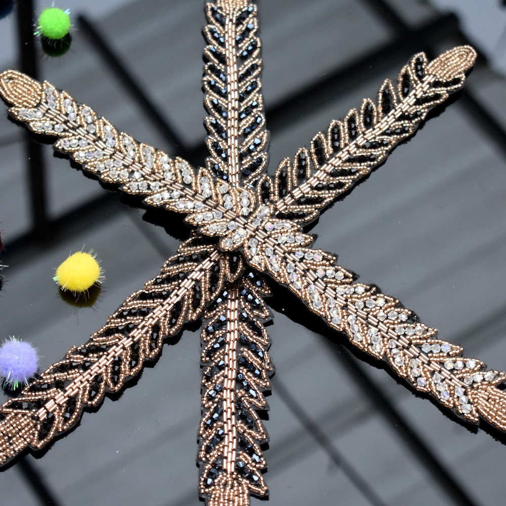 긴 잎 잎 수제 아플리케 크리스탈 라인석 비드 자수 트 - Beaded Trim Fringe 리뷰 및 가격