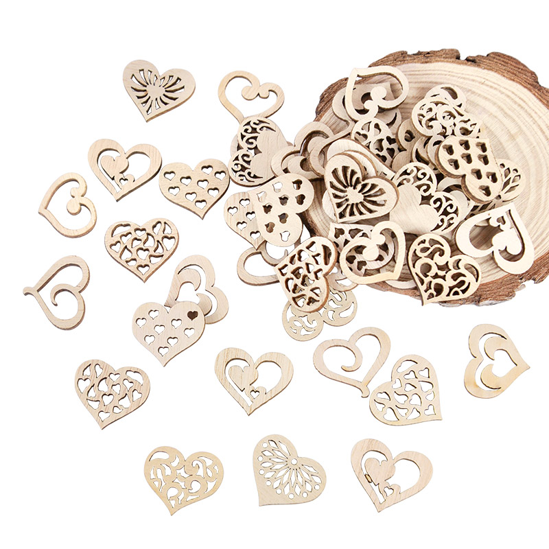 50/100pcs 빈 심장 패턴 작은 자연 나무 조각  - Craft Embellishments 리뷰 및 가격
