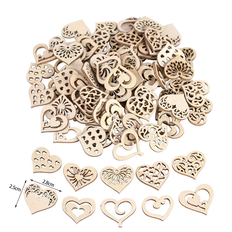 50/100pcs 빈 심장 패턴 작은 자연 나무 조각  - Craft Embellishments 리뷰 및 가격