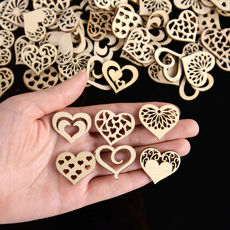 50/100pcs 빈 심장 패턴 작은 자연 나무 조각  - Craft Embellishments 리뷰 및 가격