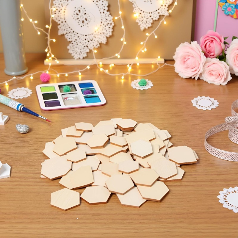 50개 4CM 미완성 나무 육각형 조각 나무 육각형 컷 - Craft Embellishments 리뷰 및 가격