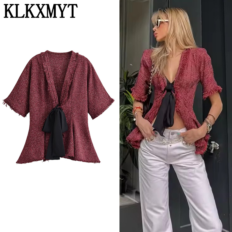 KLKXMYT 우아한 레이스업 여성 셔츠 섹시한 딥 V - Tassel Fringe Trim 리뷰 및 가격